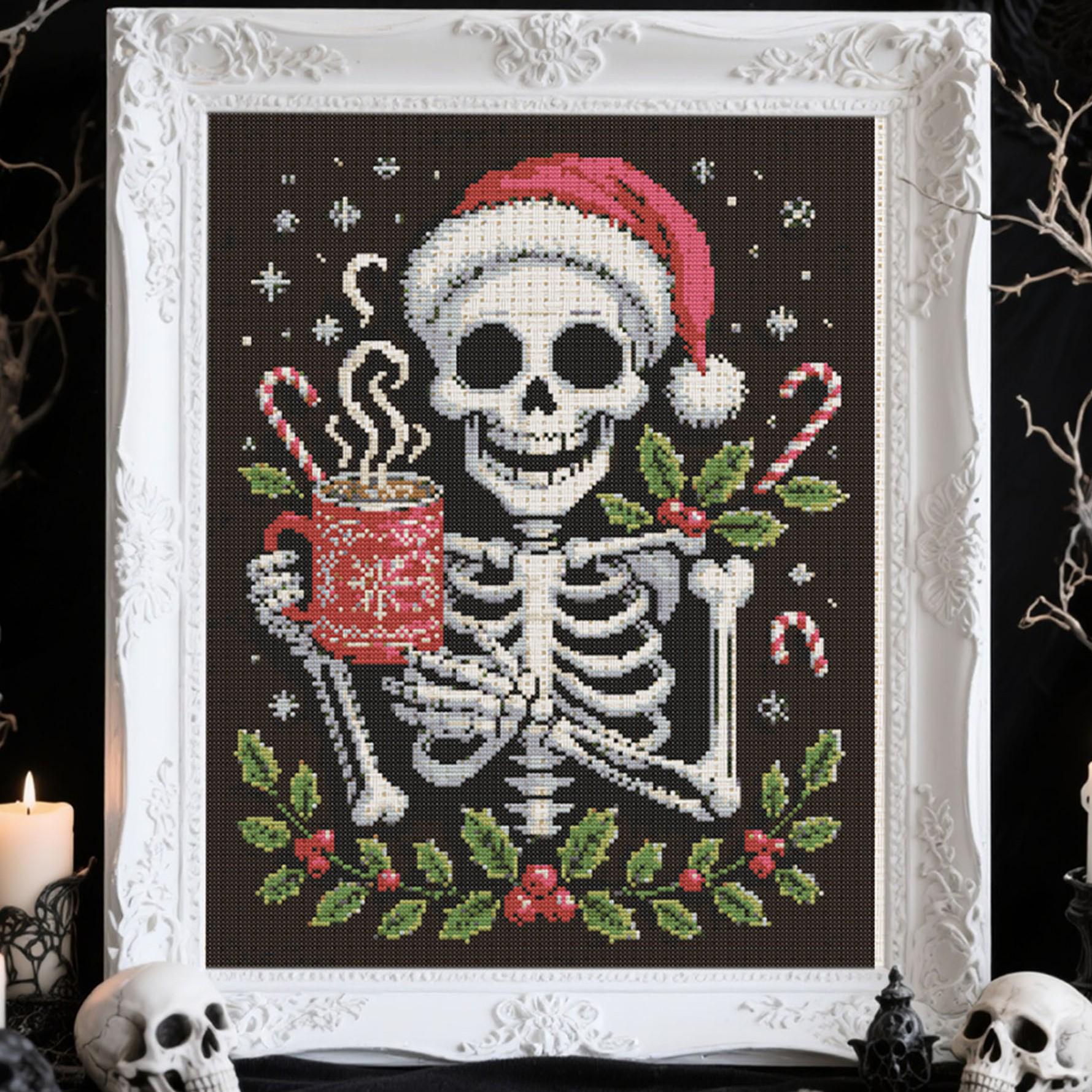 Gothic Skeleton Christmas Cross Stitch Pattern Spooky Christmas Santa ...