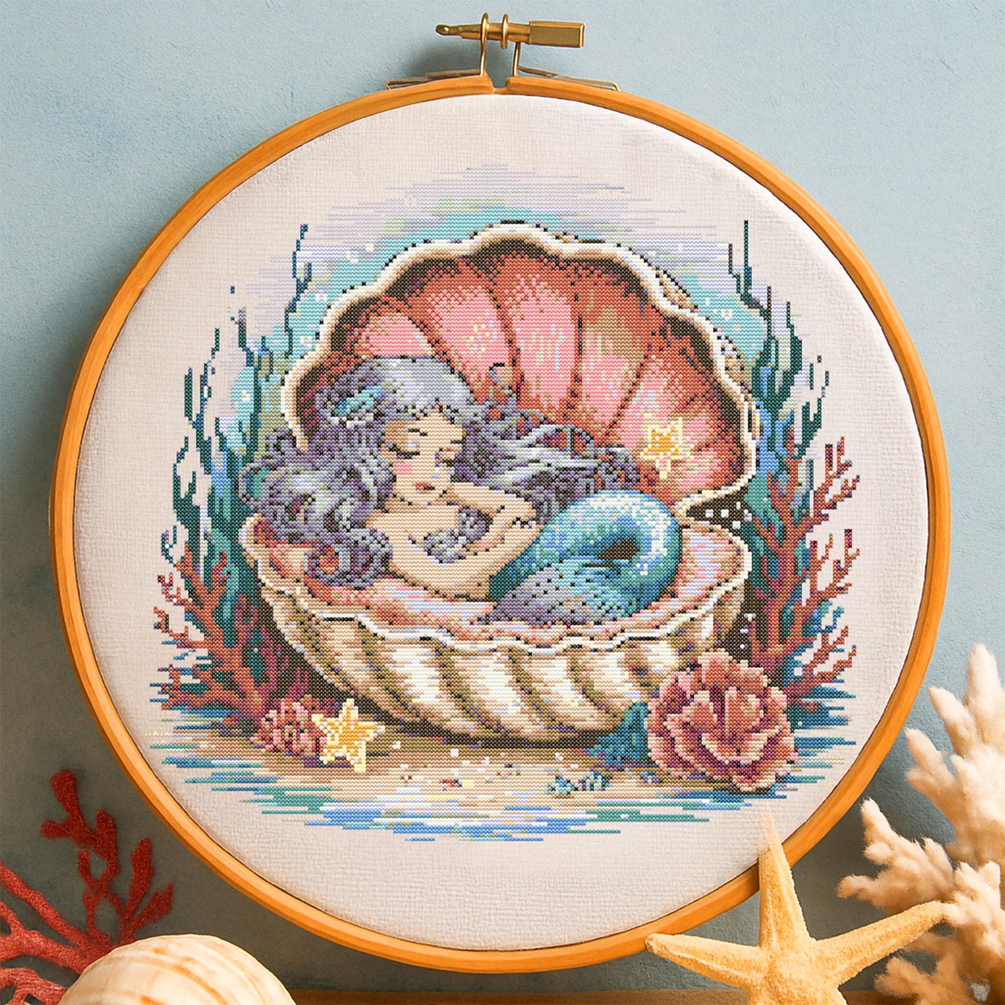 Sleeping Mermaid Cross Stitch Pattern Underwater Fantasy Embroidery Peaceful Women Ocean Mermaid Cross Stitch PDF beginner For Fantasy Lover