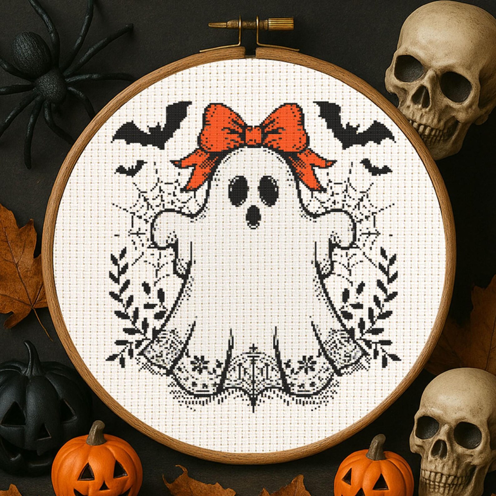 Vintage Ghost Bow Cross Stitch Pattern Halloween Cute Ghost Embroidery ...