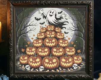 Halloween Ghost Pumpkin Cross Stitch Pattern Spooky Cute Ghost Embroidery Spooky Horror Gothic Pumpkin Forest Halloween Cross Stitch PDF
