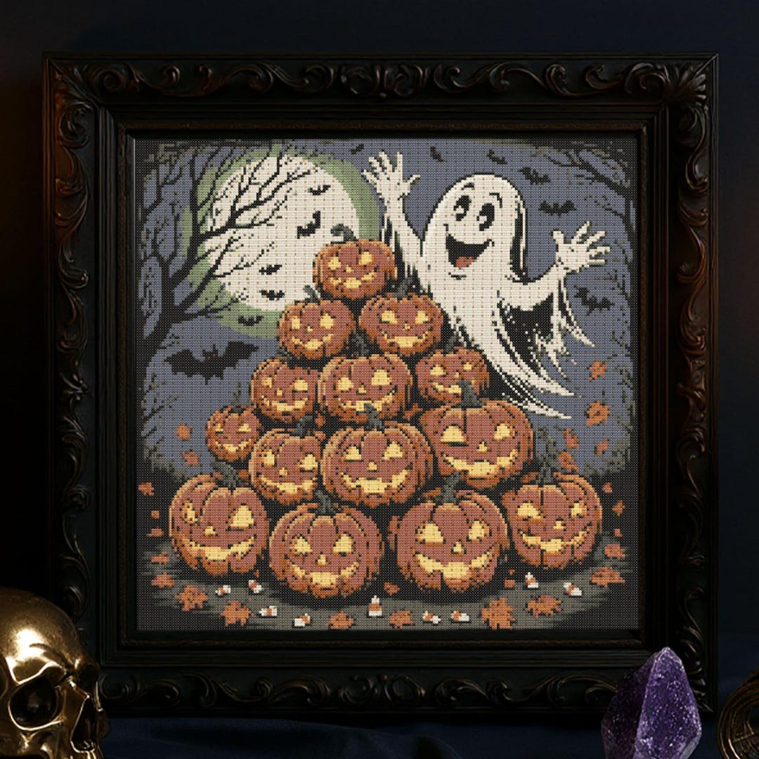 Cozy Ghost Pumpkin Cross Stitch Pattern Halloween Spooky Cute Ghost ...