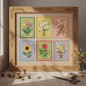 Bloemstempel kruissteekpatroon: pastel lentebloemen collectie borduurwerk pdf