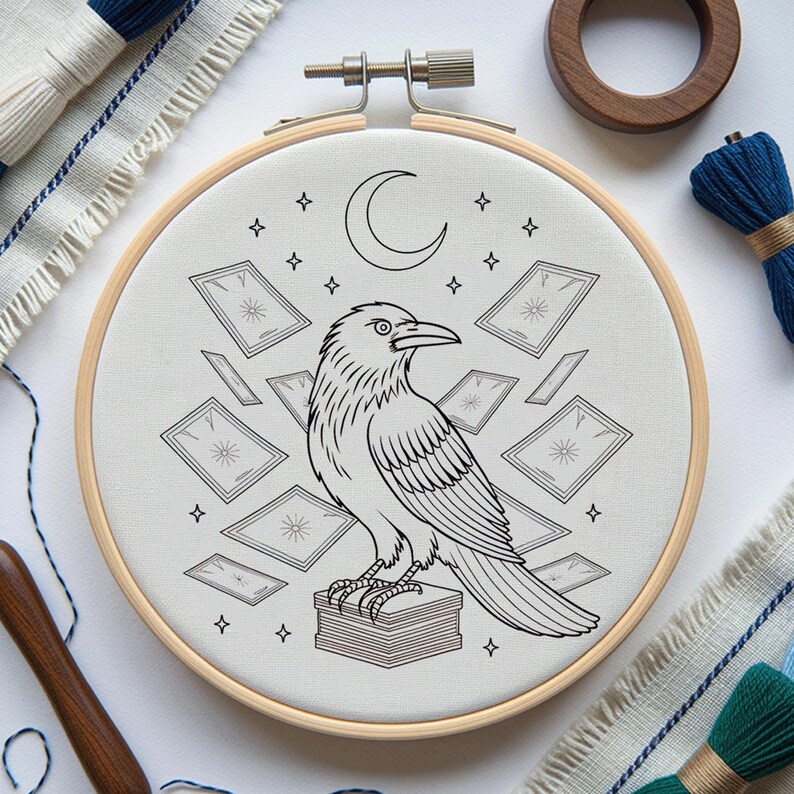 Gothic Raven Moon Hand Embroidery Pattern Magical Halloween Raven ...