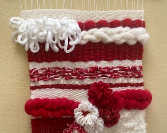 Medium Red & White Wall Weaving