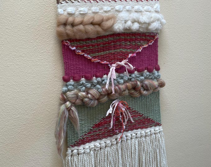 Medium Pink and Green Wall Weaving