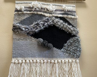 Large Black & Grey Handmade Wall Weaving