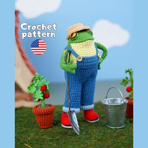 Gardener Frog Outfit Crochet Pattern | Overalls, Hat, Boots & Tomato Plant PDF