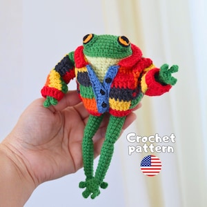 Patchwork Cardigan Crochet Pattern | Color Block Sweater for 18 cm Frog | PDF