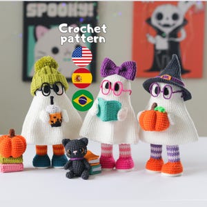 Halloween-Geister-Häkelanleitung | 3 Kostüme + Katze | 4-in-1-PDF