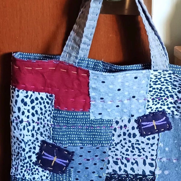 ORIGINAL BORO STITCH bag design using recycled socks and fabric remnants