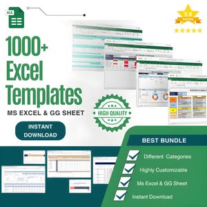 Más de 1000 plantillas de hojas de cálculo de Excel / Paquete completo para negocios, finanzas, presupuestos y gestión de proyectos, paquete de plantillas de Excel, Excel