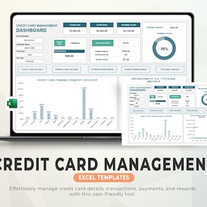 Plantilla de Excel para la gestión de tarjetas de crédito: seguimiento de transacciones, pagos y recompensas, planificador financiero, plantillas de Excel, seguimiento de tarjetas de crédito