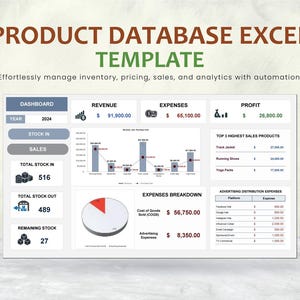 Product Database Excel Template | Inventory & Sales Tracker | Automated Business Spreadsheet | Excel Templates, Premium excel templates