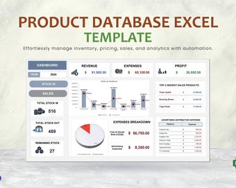 Productdatabase Excel-sjabloon | Voorraad- en verkooptracker | Geautomatiseerde zakelijke spreadsheet | Excel-sjablonen, Premium Excel-sjablonen