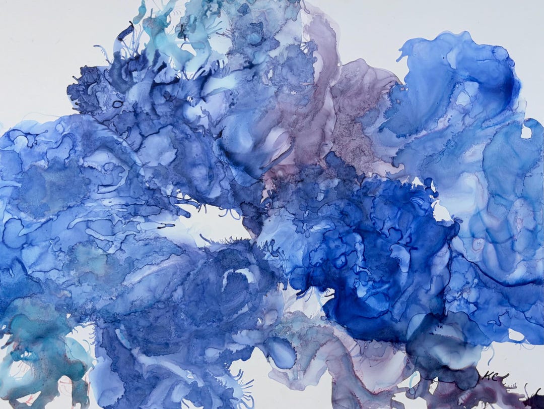 Hydrangea Dream Art Print – Blue Alcohol Ink Abstract Floral Wall Art ...