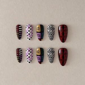 Fresh Prince Inspired Press On Nails, 90s Retro Geometric Patterns (Custom Sizing)