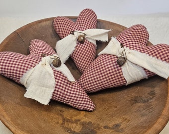 Primitive Burgundy Cream Homespun Hearts Lot of 3 Farmhouse Tiered Tray