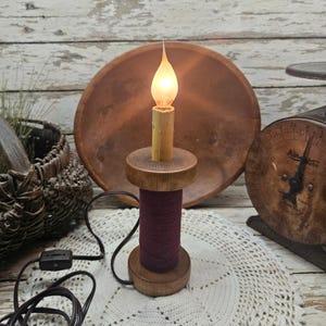Vintage Wood Spool Bobbin Table Accent Lamp