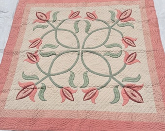 Quilt Appliqued Triple Tulips Hand Quilted Stunning