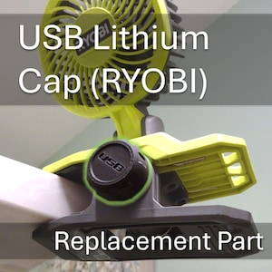 May include: A green and black USB lithium fan with a clip. The fan is labeled "RYOBI" and "USB". The text "Replacement Part" is visible at the bottom of the image.