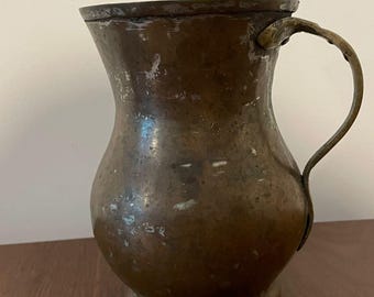 Antiker Kupfer Krug mit Messing Griff