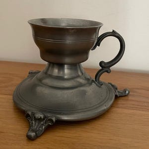 Vintage Dutch Pewter Chamberstick (94% Tin) — Footed Candle Holder, Den Haag Pewter