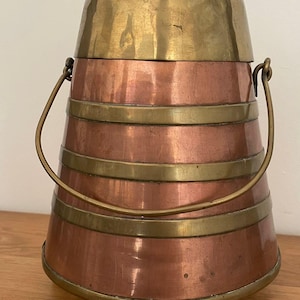 Antique Dutch Copper & Brass Coal Scuttle: 19th Century Fireplace Decor