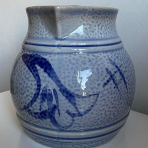 Vintage salt glazed stoneware pitcher, cobalt blue W. Germany
