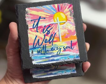 Rustic Slate Coaster with Christian Design