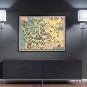 Eine bildliche Karte von Washington State-Ruth Taylor im Jahr 1935, Home Office Decor, Housewarming Geschenk, Vintage Meisterwerk Kunstwerk, Giclée-Druck