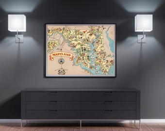 Maryland Pictorial Map Art Print, Vintage Giclée Artwork, Housewarming Gift Decor