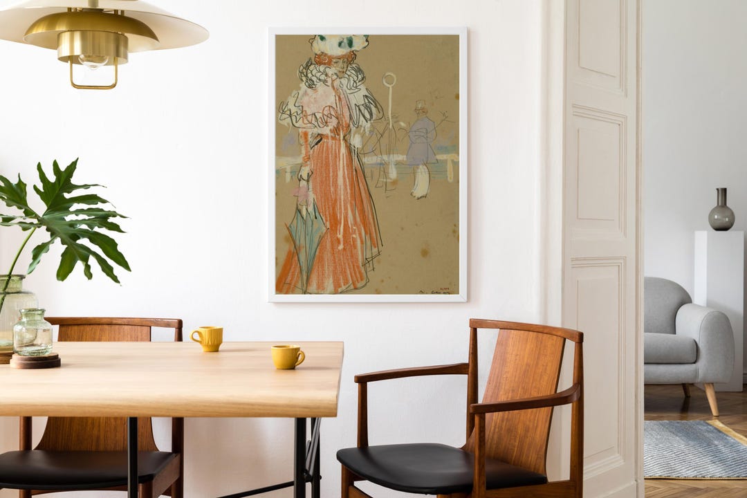 Vintage Woman Red Dress Art Print – Elegant European Figure Wall Decor ...