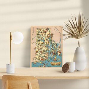 Une carte vintage du Rhode Island-Ruth Taylor, décoration de bureau à domicile, cadeau de pendaison de crémaillère, oeuvre d'art vintage de chef-d'oeuvre, impression giclée en différentes tailles