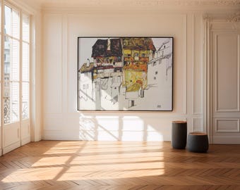 Egon Schiele Old Houses in Krumau Print, Expressionism Art