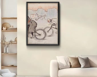 Stampa artistica di ciclismo stravagante - Arte murale con disegno poetico a linee, illustrazione in stile vintage minimalista