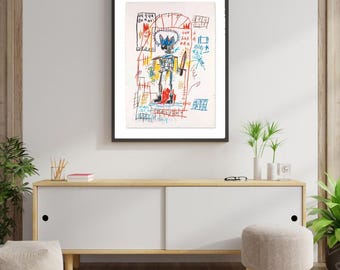 Basquiat-inspiriertes abstraktes Skelett Kunstdruck | Neo-Expressionistische Graffiti-Wandkunst | Farbenfrohes, Modernes Zeichnungsposter