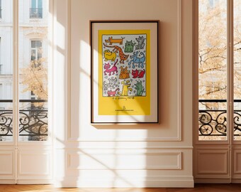 Cani e gatti pop art giocosi / Stampa di illustrazioni di animali colorati / Arte murale vibrante