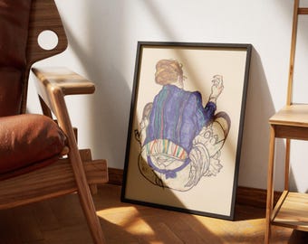 Egon Schiele Print, Seated Woman, Expressionism, Vintage Artwork Decor