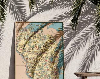 Lámina artística con mapa ilustrado de Wisconsin, obra de arte vintage en giclée, decoración para regalo de inauguración de casa.