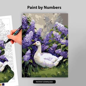 Geese. Coloring by numbers, coloring for adults, coloring book. Birds flowers