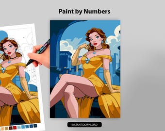 Princess Paint by Numbers, Woman Portrait Coloring Page (PDF, JPEG)