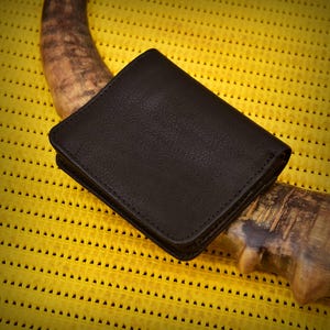 Cartera triple para hombre: piel auténtica, bolsillo con cremallera, tarjetero negro, diseño fino, regalo para él.