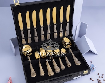 Luxury Gold-Plated Cutlery Set (92-Piece) - Elegant Tableware for 12