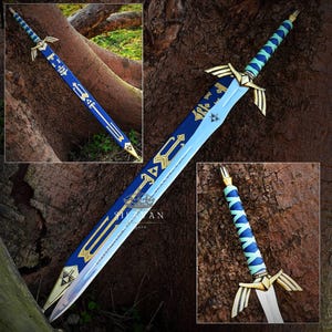 Custom Hand Forged Legend of Zelda Master Sword – Full Tang Stainless Steel Skyward Link&#39;s Master Sword W Scabbard - Costume Armor Men Gift