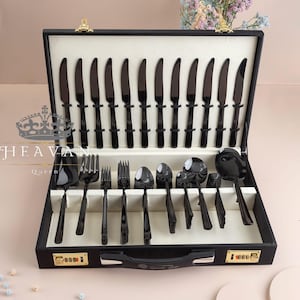 Luxury Black Plated Cutlery Set (92 Piece) - Elegant Tableware for 12