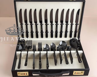 Luxury Black Plated Cutlery Set (92 Piece) - Elegant Tableware for 12