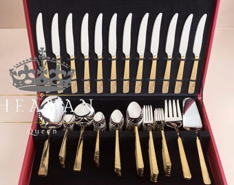 Gold Plated Stainless Steel Cutlery Set (92-Piece) - Elegant Wedding/Housewarming Gift