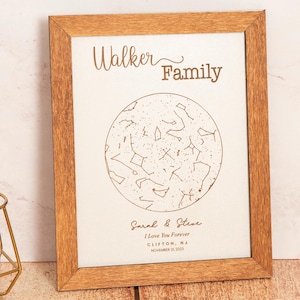 Sternenkarte auf Holz, himmlische Karte, Konstellationskarte auf Holz, Sternenkarte nach Datum, Geschenk zum Vatertag, personalisierte Konstellationskarte, Sternenkarte