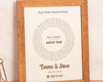 Custom Song Lyrics Wood Framed Wall Art, Personalized Couple Gift, Cute Music Lover Gift, 1th Year Anniversary Gift Wife, First Dance Lyrics