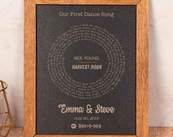 Wedding Song Lyric Art Wood Print, First Dance Lyric, Song Lyrics Wall Art, Personalized Engraved Heart Song Lyrics Wall Art Wood